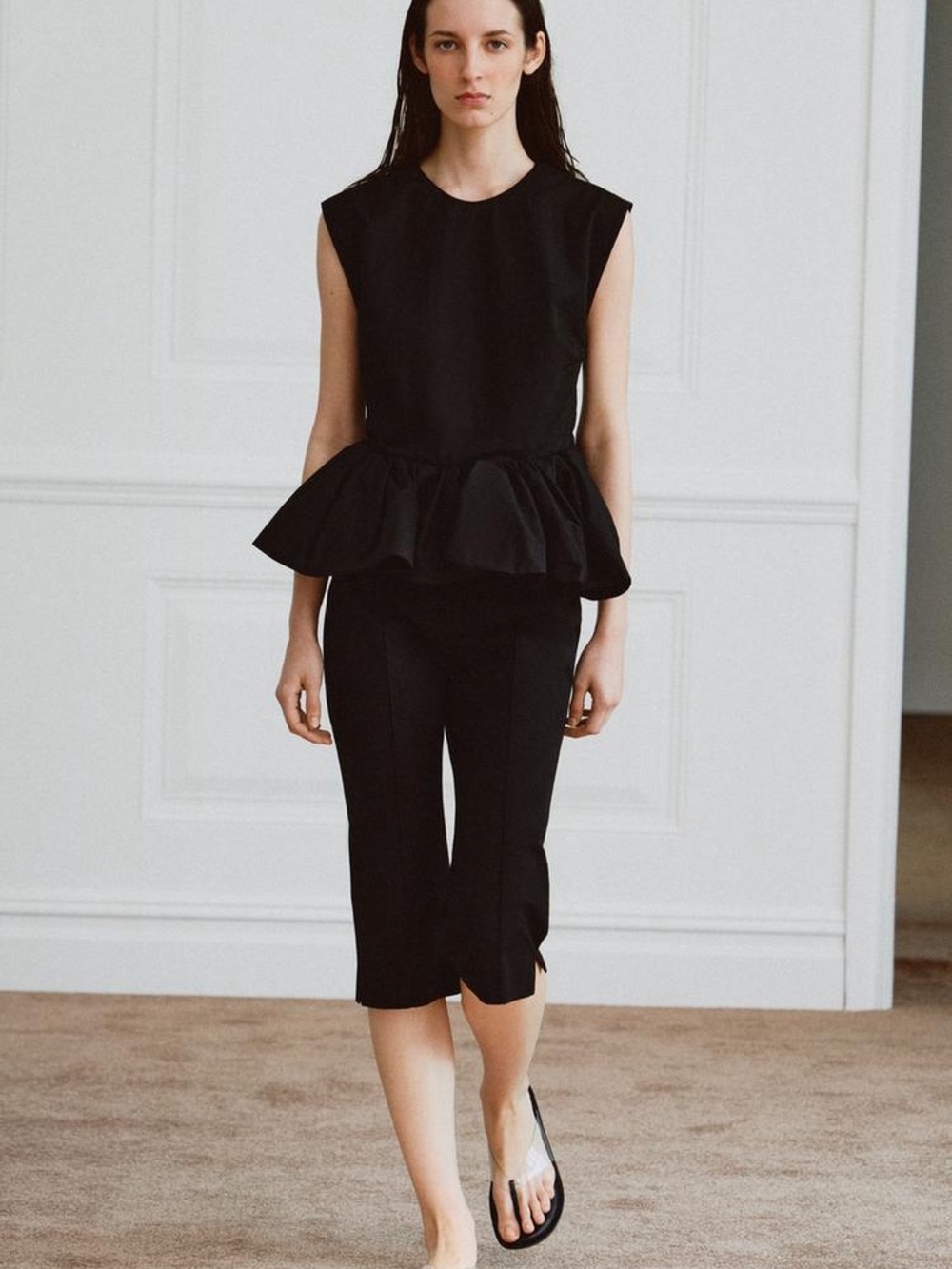 Zara Black Peplum Top with Cropped Capris